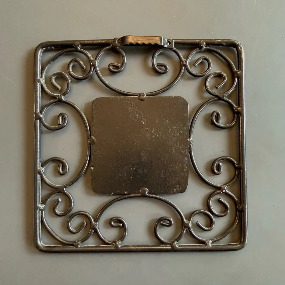 Black Metal Scrolls Wall Mirror Home Decor 6x6 inches Faux Wrought Iron